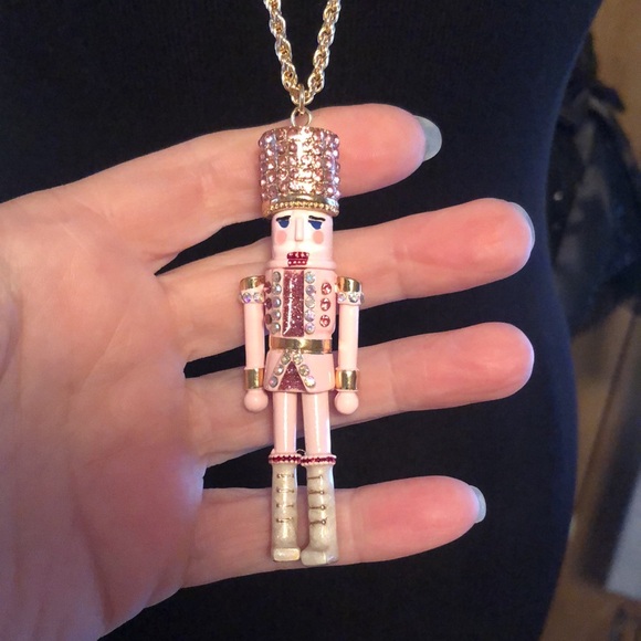 NWT Sparkly Rhinestone Betsey Johnson Pink Nutcracker Necklace - Picture 3 of 14